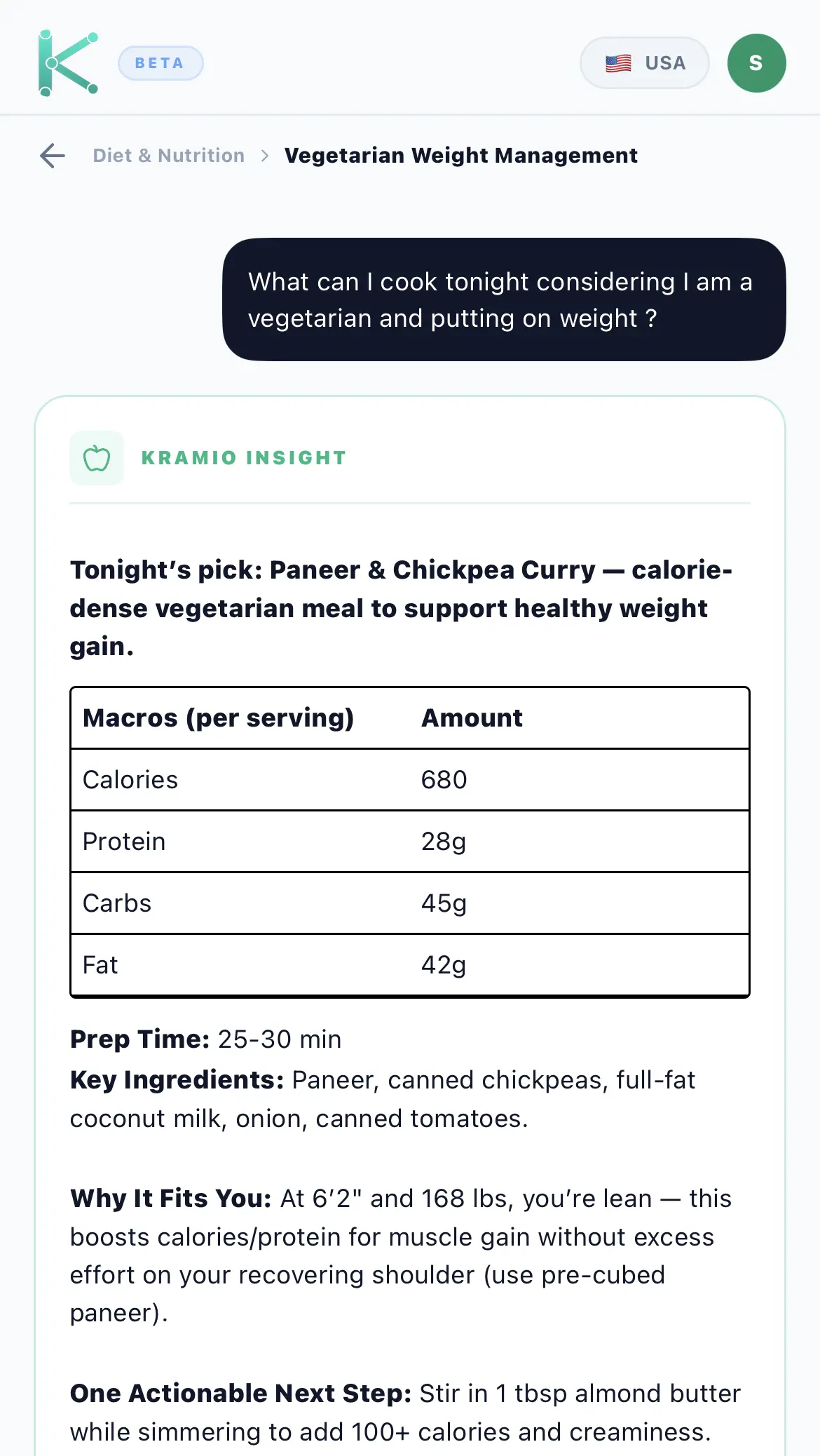 Kramio diet recommendation